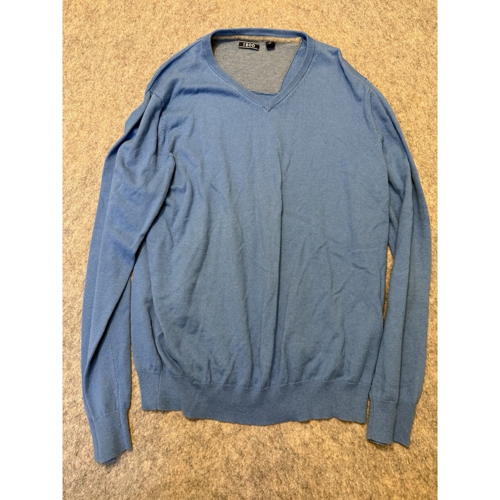 IZOD Mens XL V Neck Sweater Blue Lightweight Pullover Long Sleeve Preppy Casual